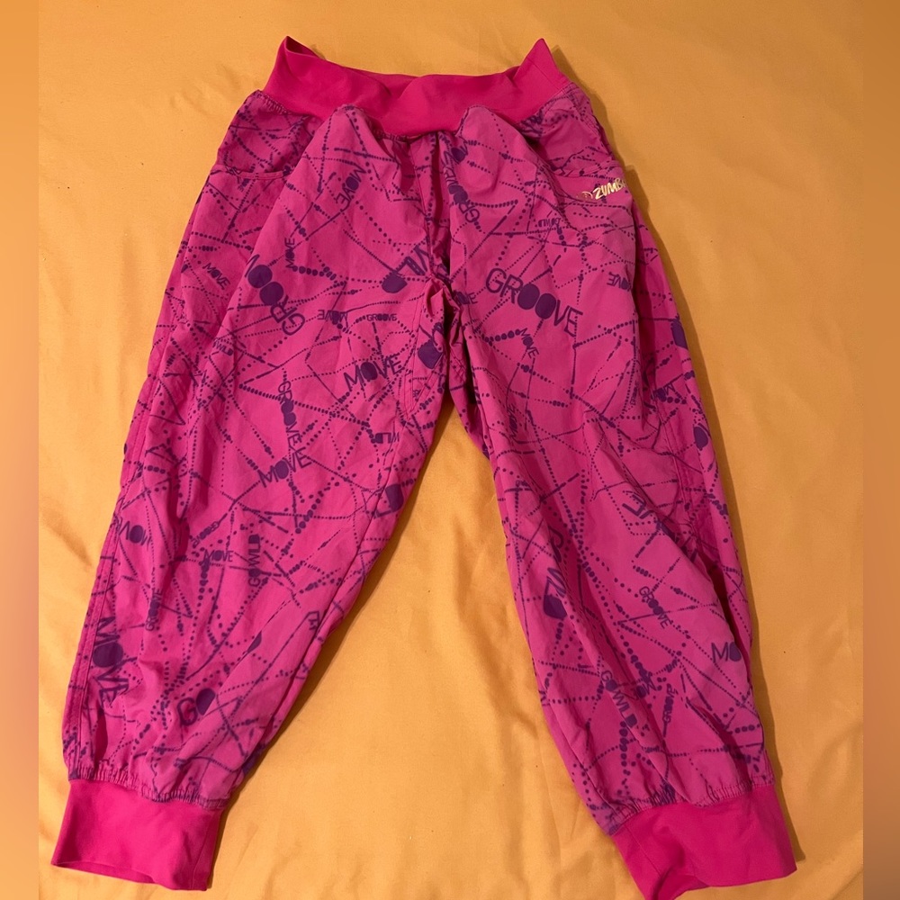 Original Zumba Cargo Pants - pink with purple Groove, Move writing.